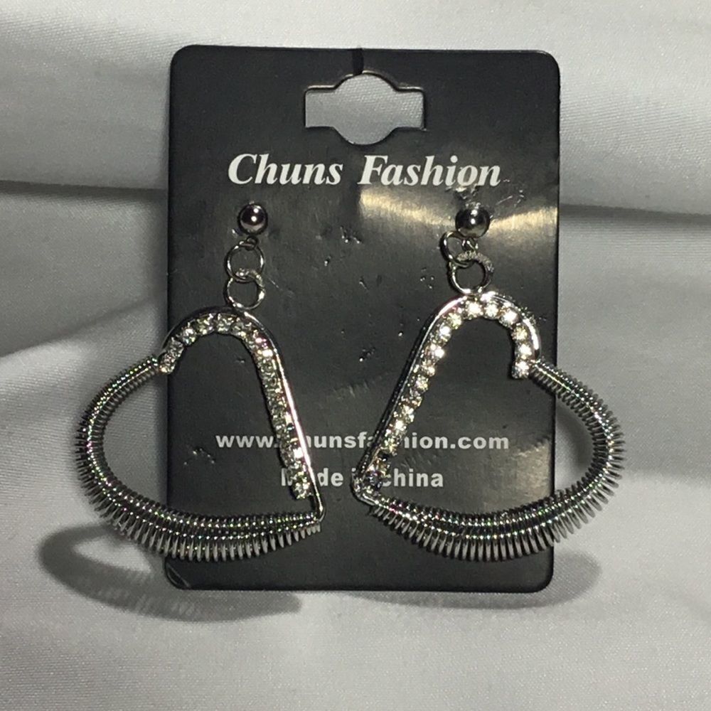 Gemstone Lined Heart Dangle Earrings(Uc3)